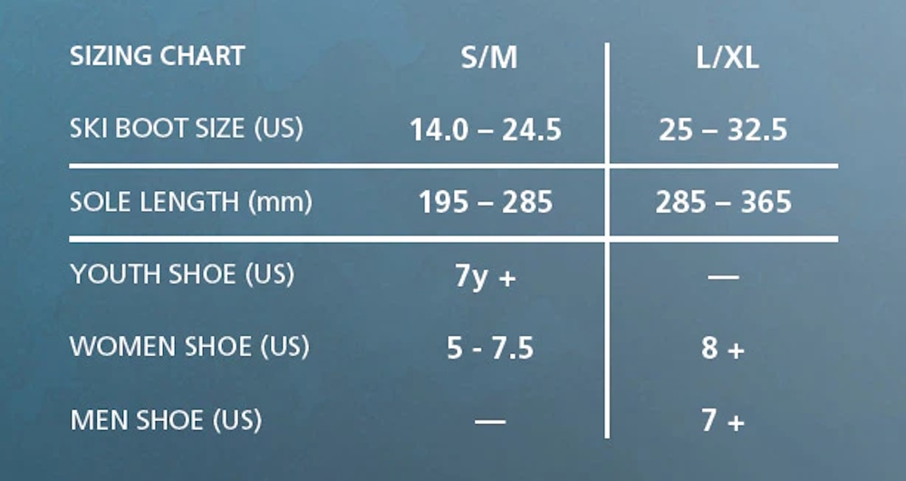 Size Chart Boot Mask