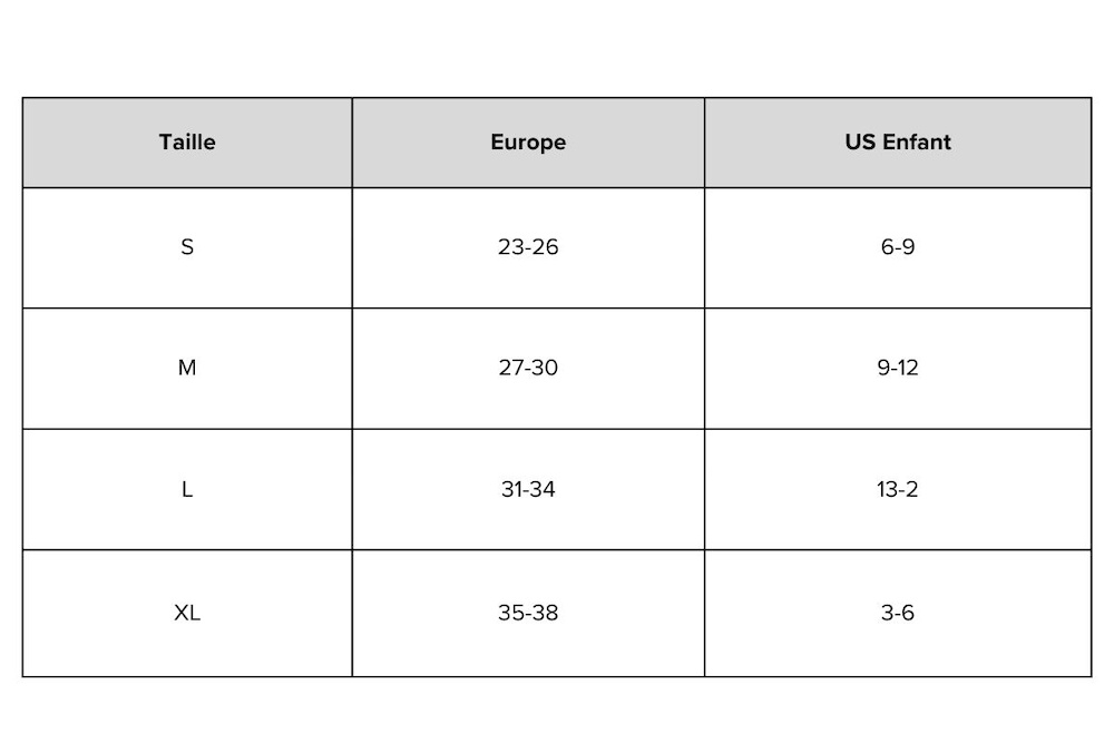 Rohner Kids Size Chart French